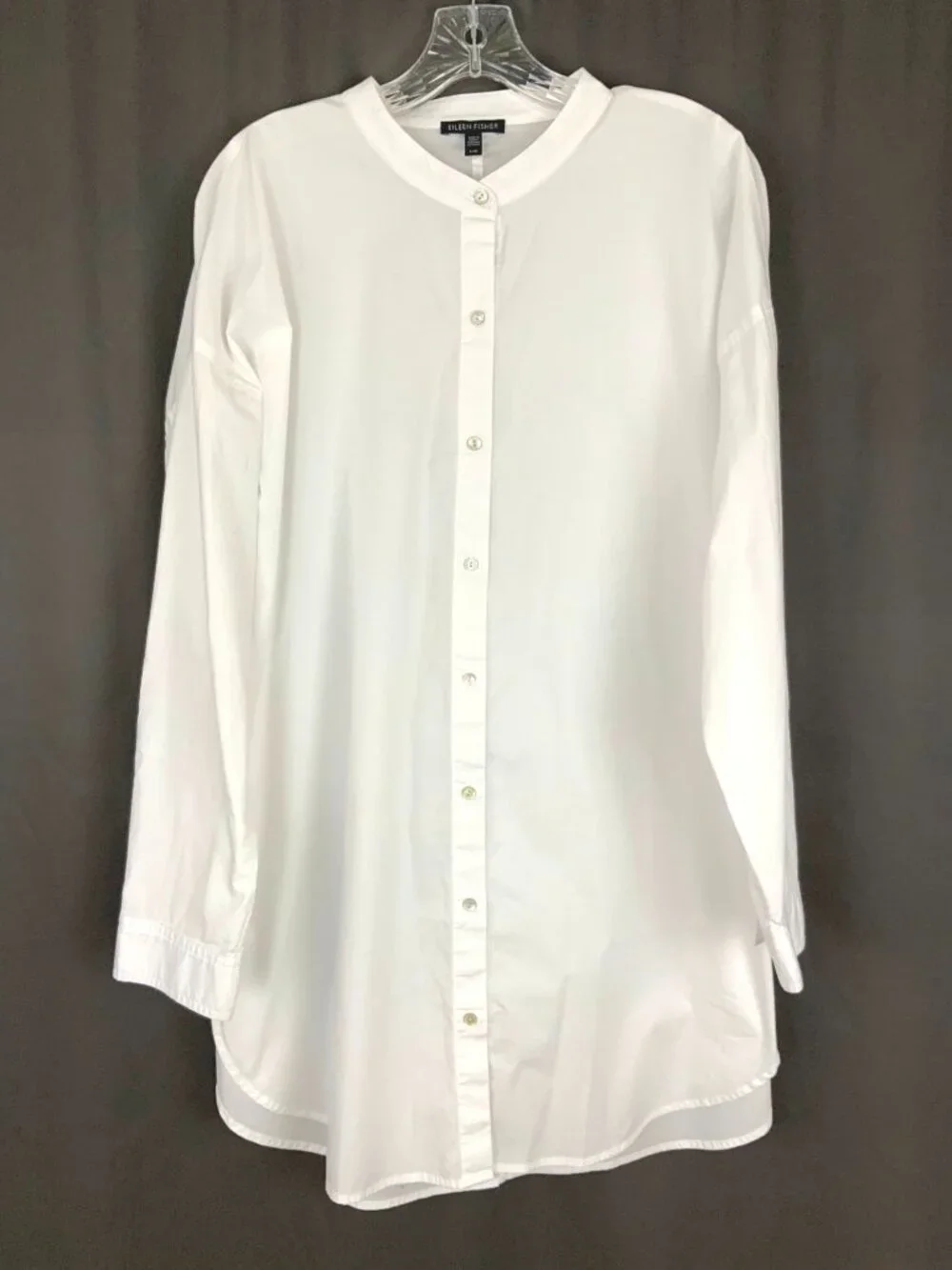 Eileen Fisher White Poplin Long Sleeve Tunic Shirt Button Up Sz L - Picture 3 of 16